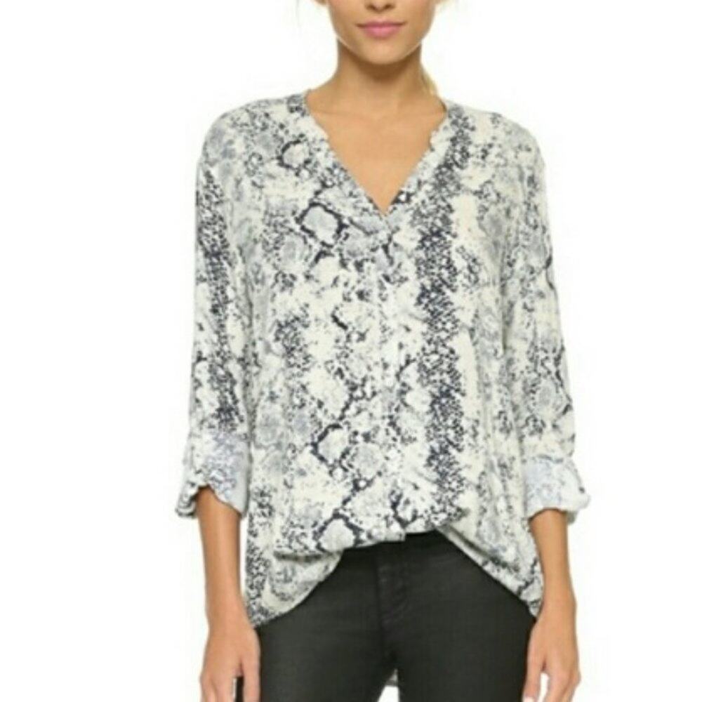 Soft Joie Dane Snakeskin Button Up V Neck Blouse XS